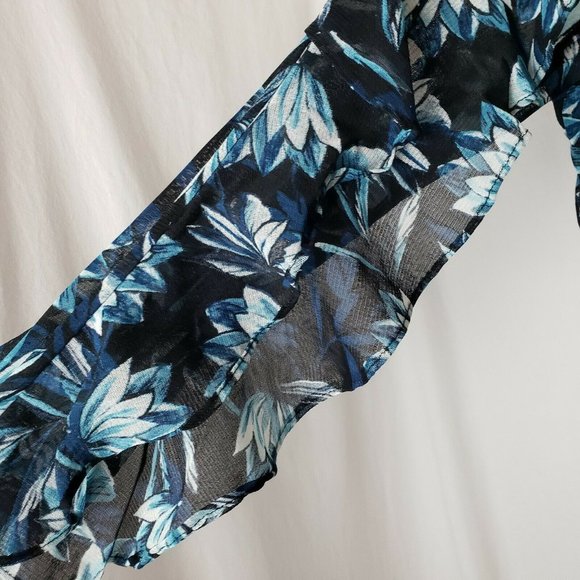 ALFANI NEW Women's Smocked Ruffle-sleeve Mesh L - Picture 2 of 7